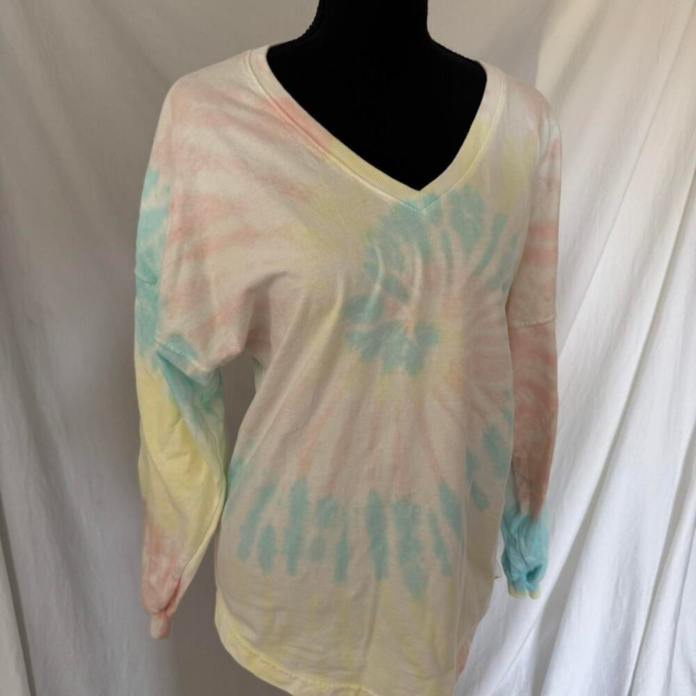 Spirit jersey Oversized XS pastel tye dye long sleeve   V neck comfy‎ boho
